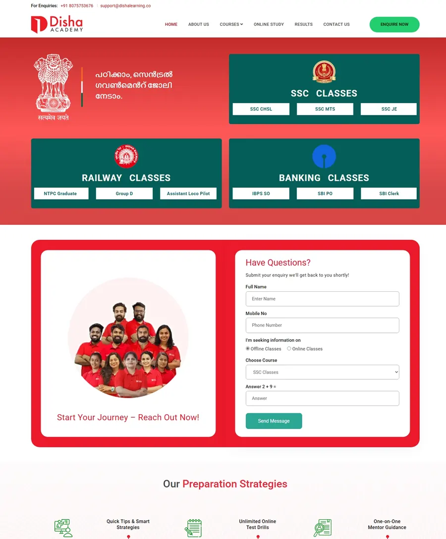 Website developed for Disha Academy