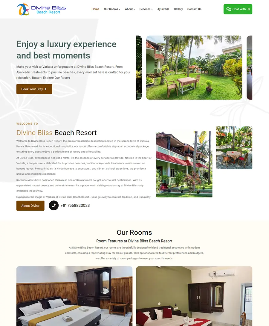 Website developed for Divine Bliss Beach Resort