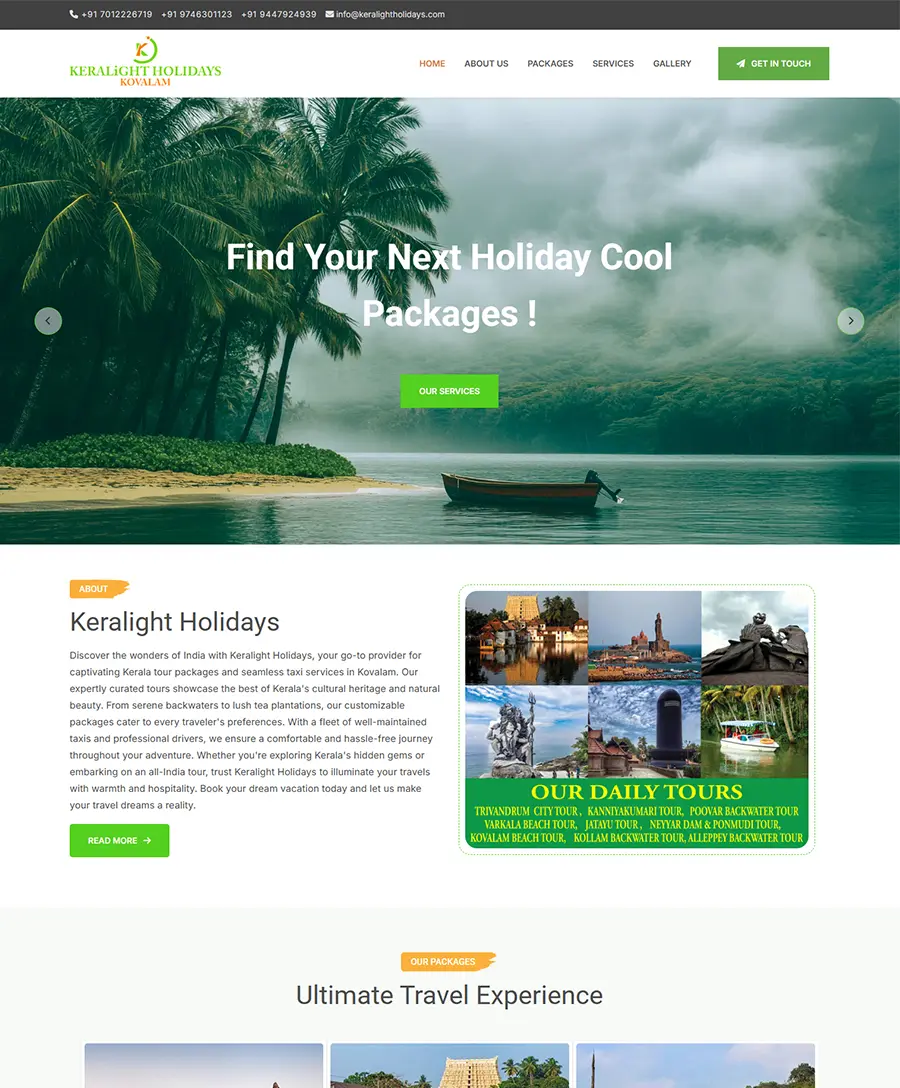 Website developed for Keralight Holidays