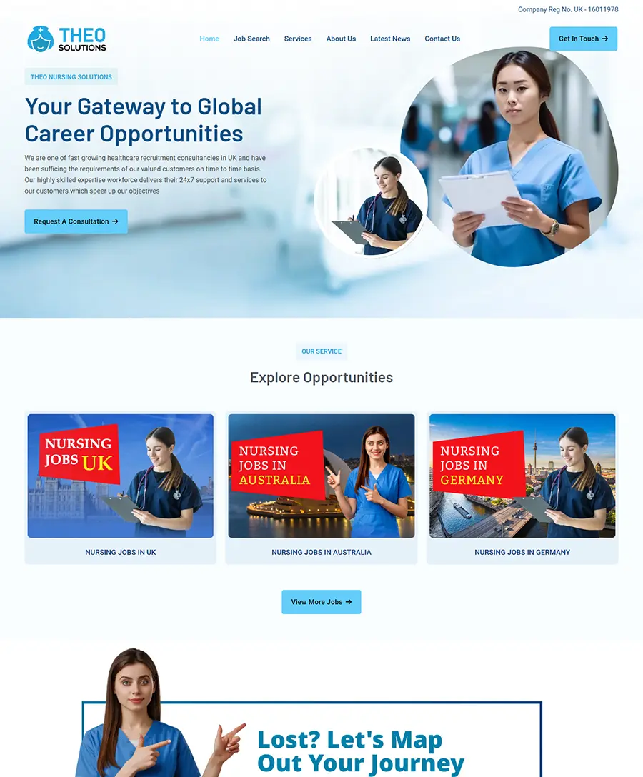 Website developed for Theo Nursing Solutions