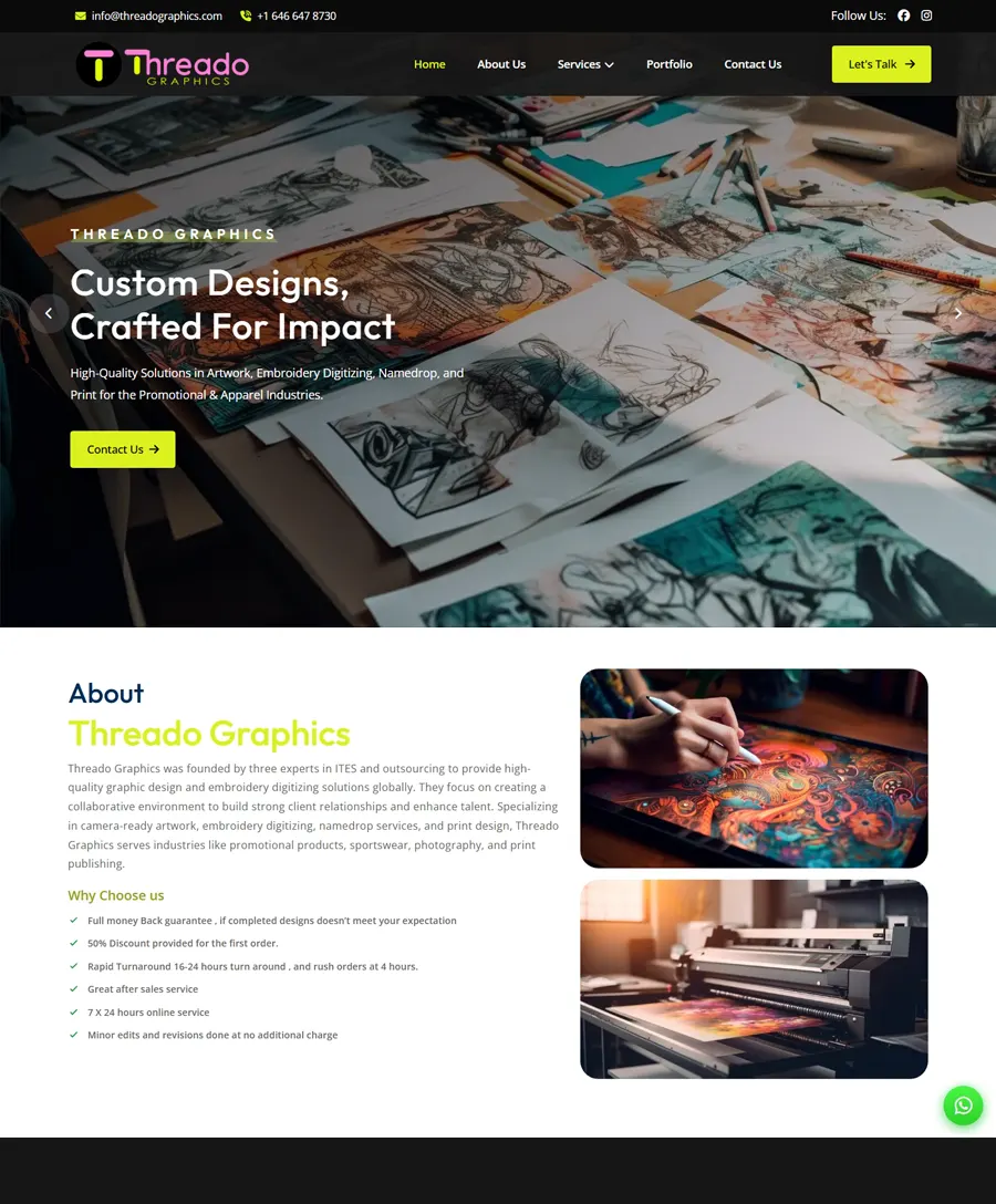 Website developed for Threado Graphics