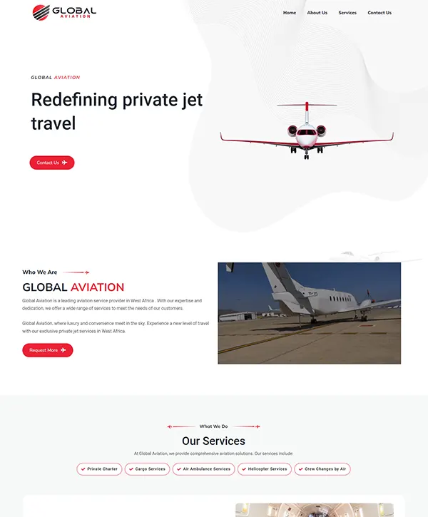 Website developed for Global Aviation