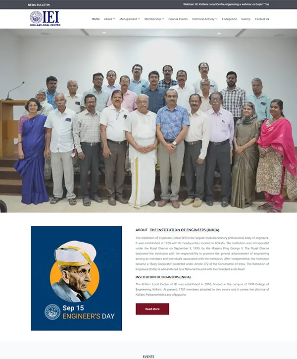 Website developed for The Institution Of Engineers (KOLLAM)