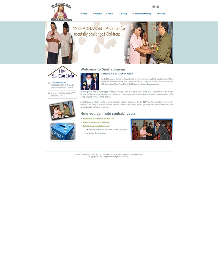 Website developed for Sneha Bhavan mentally challenged Children