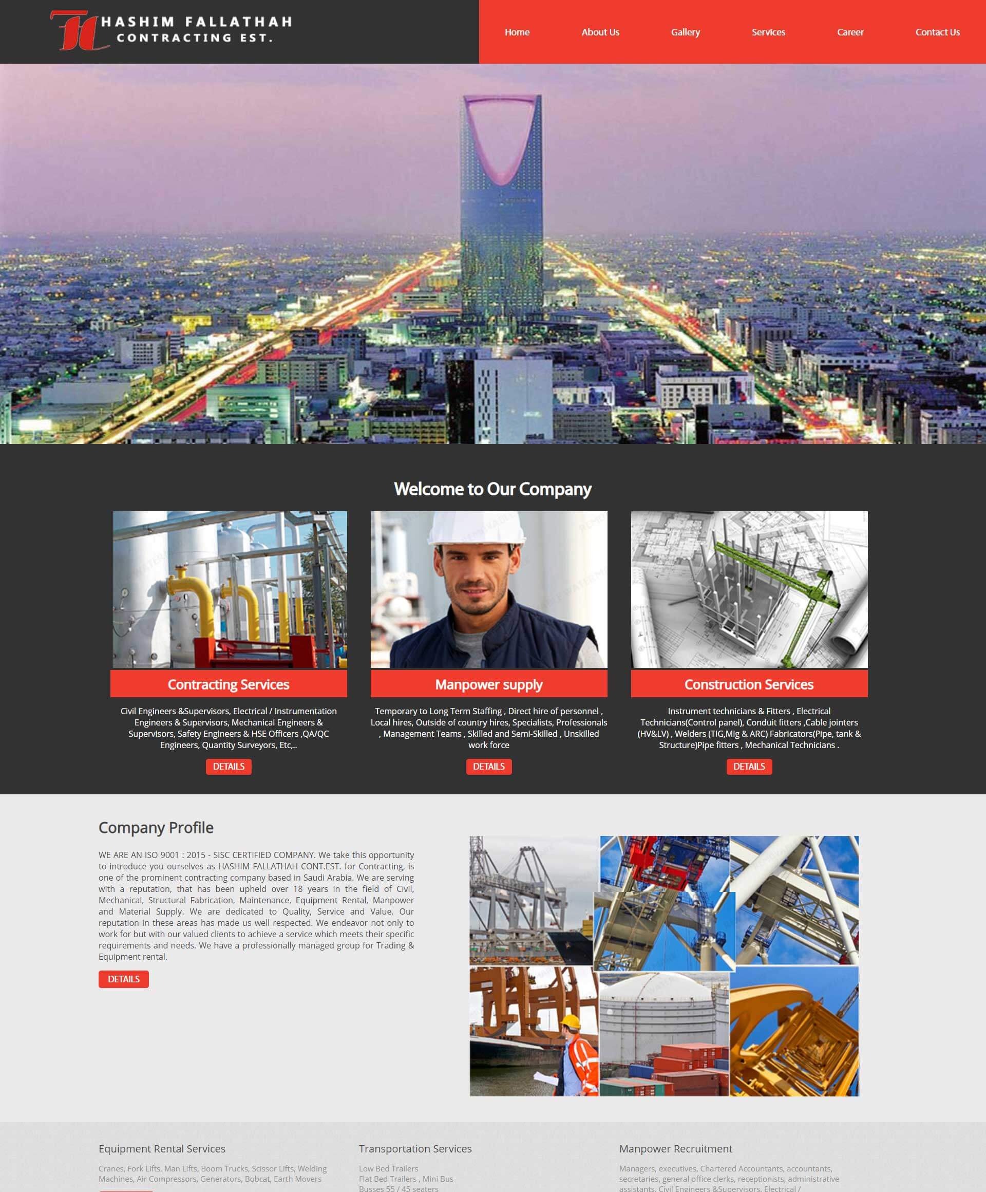 Website developed for Hashim Fallathah General Trading & Contracting