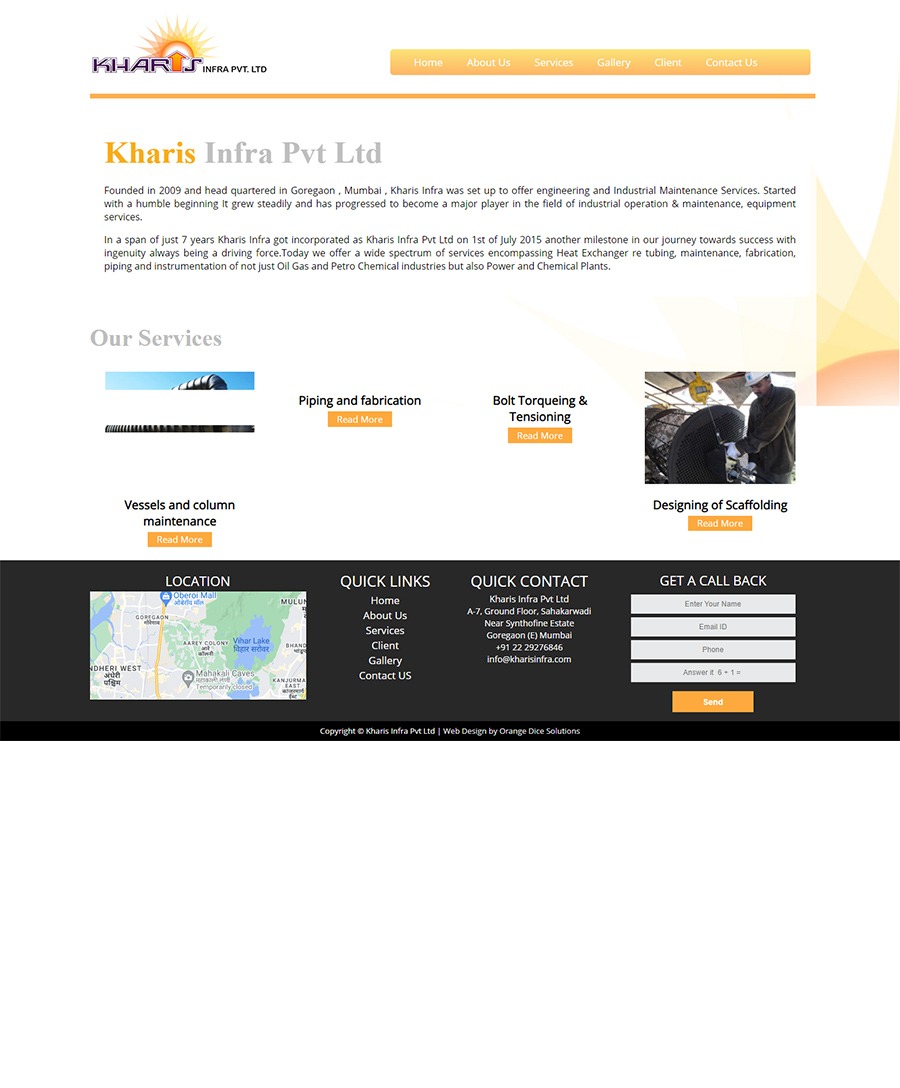 Website developed for engineering and Industrial Maintenance Services