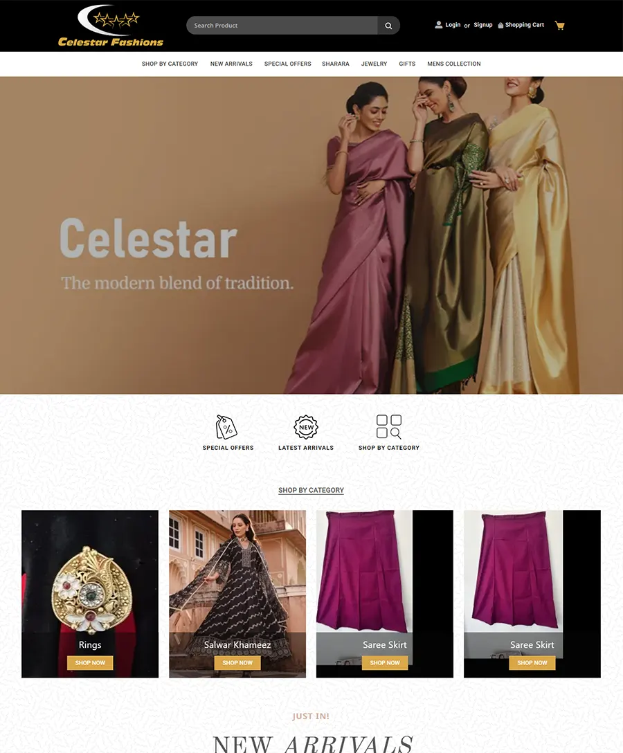 Website developed for Celestar Fashion