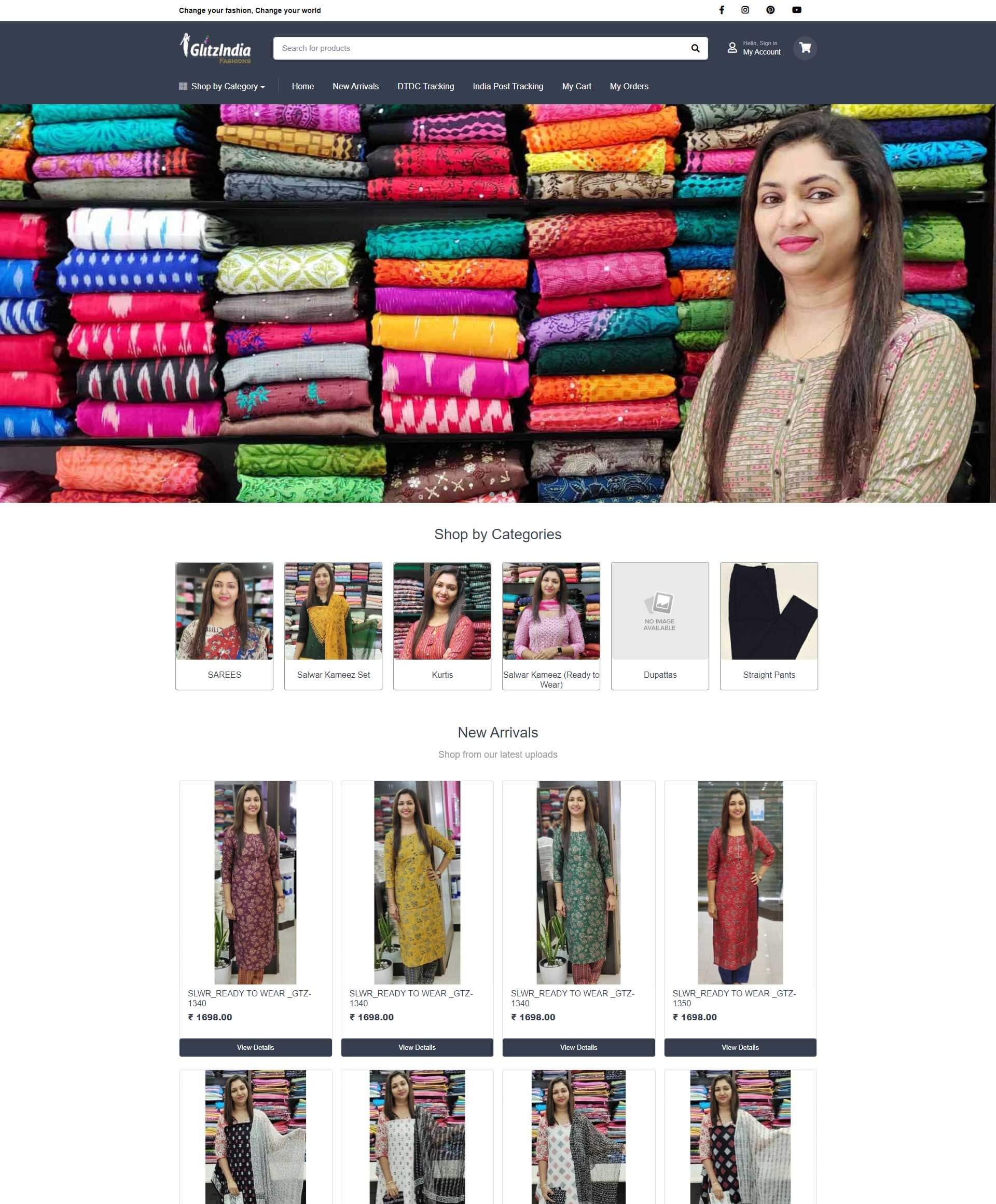Website developed for GlitzIndia Fashions