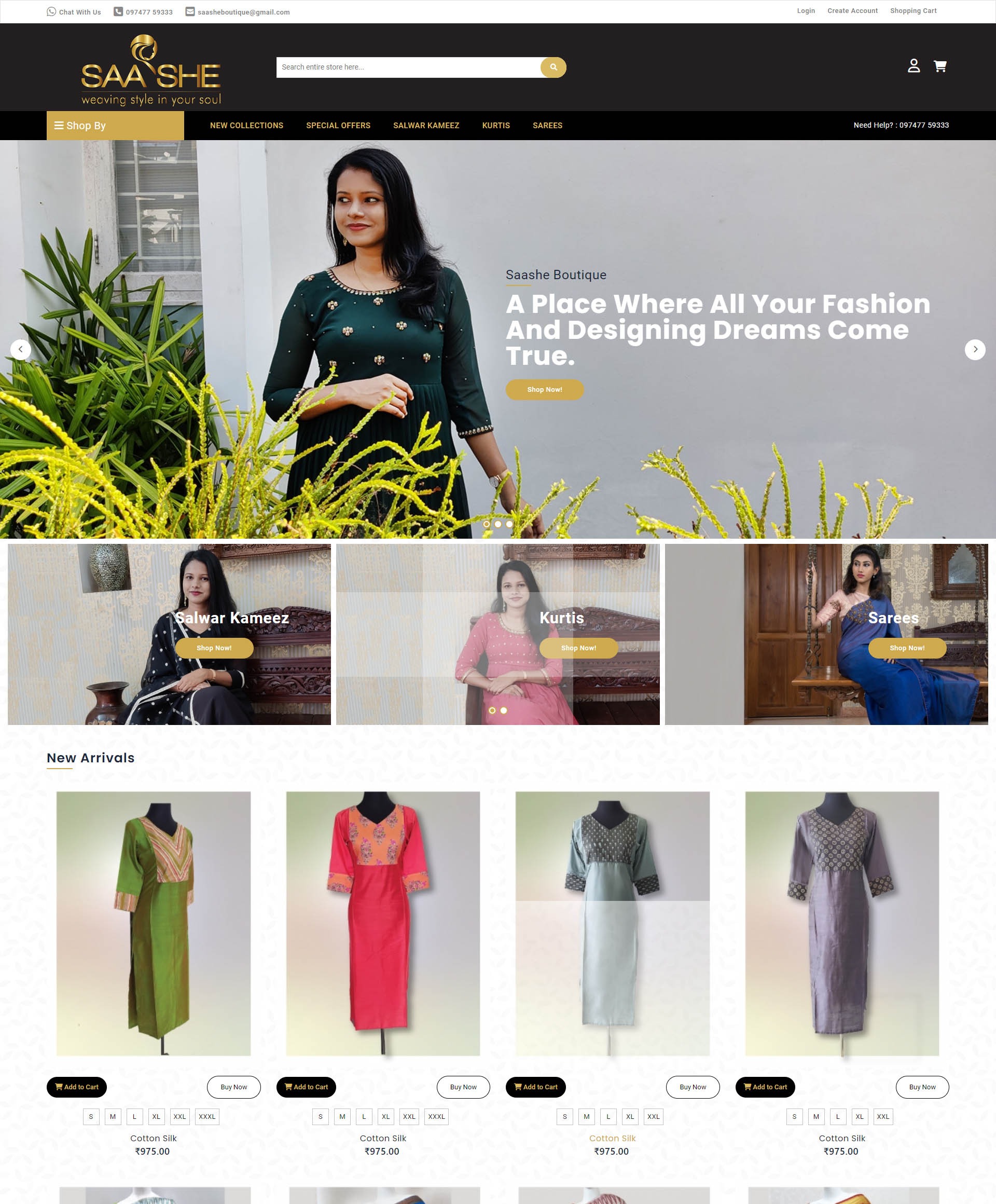 Website developed for Saashe Boutique Online Shopping for Womens in Chittethukara, Kochi