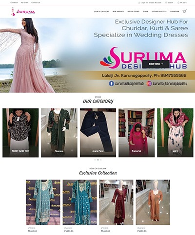 Website developed for Suruma Designer Hub Online Shopping for Womens in Karunagappally