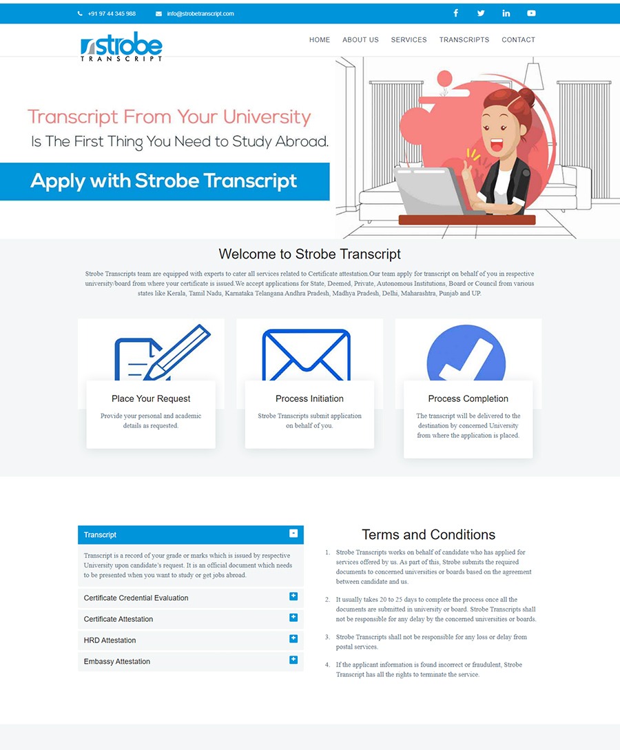 Website developed for Official transcript for Mahatma Gandhi University, Kerala university