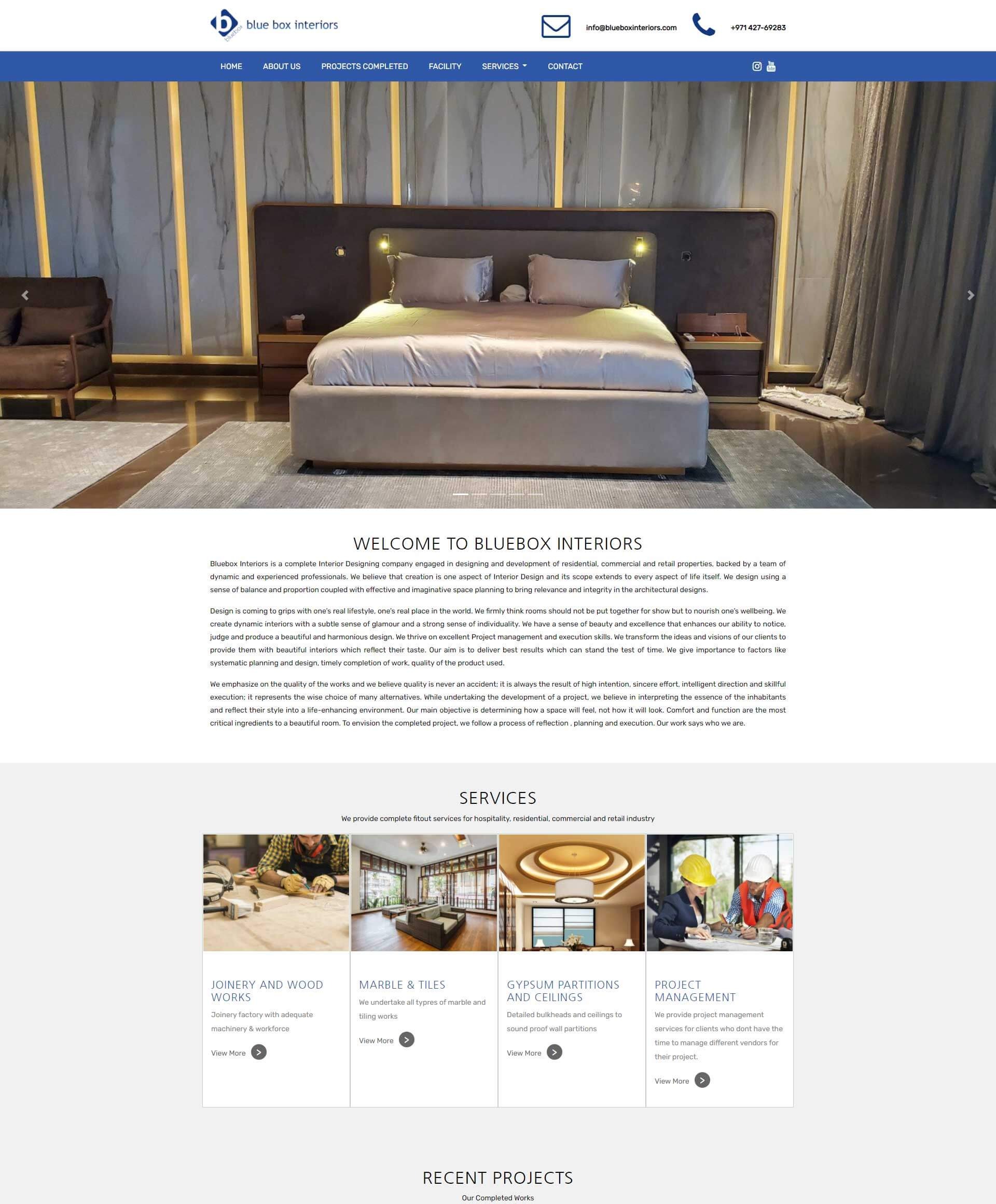 Website developed for Blue Box Interiors in Dubai