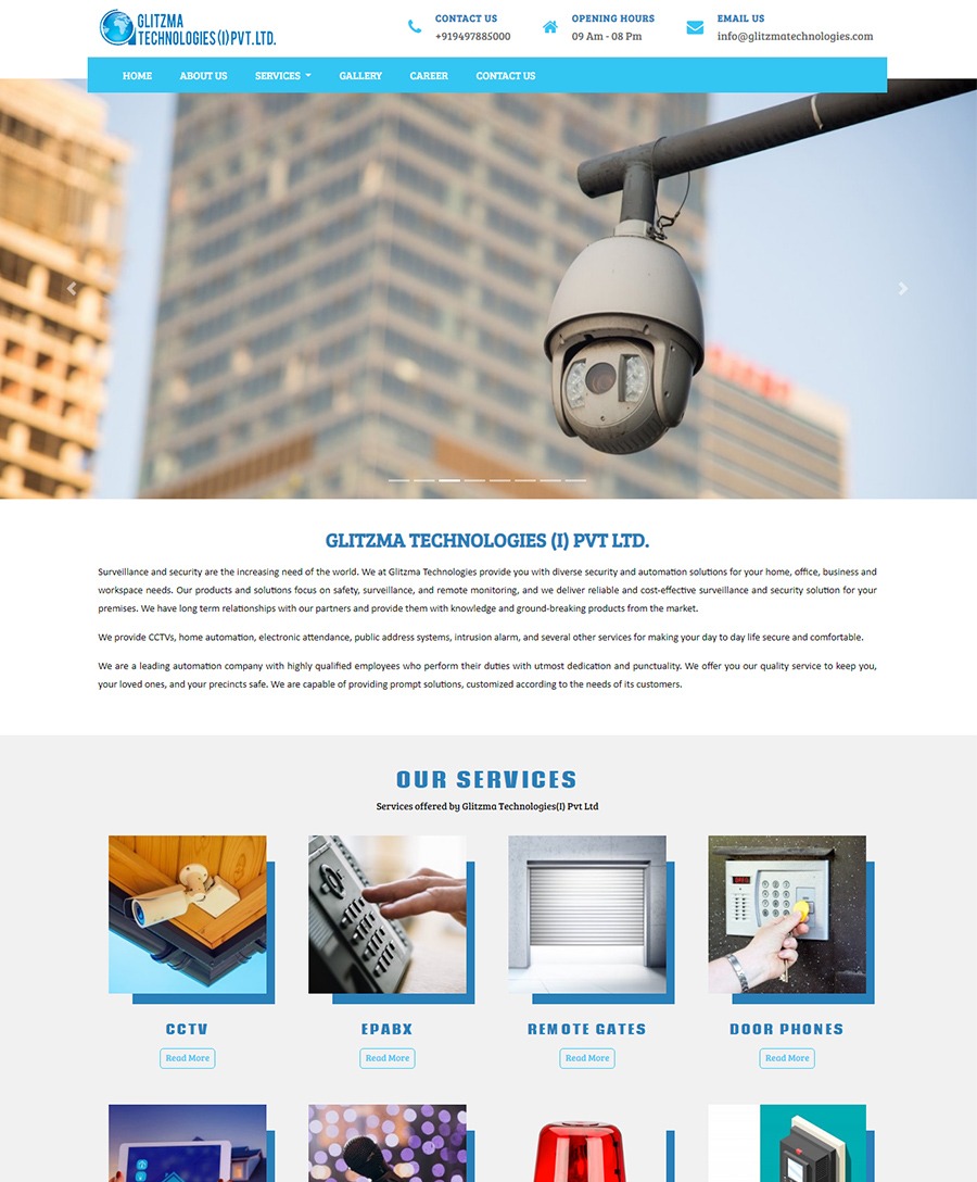 Website developed for Glitzma Technologies Surveillance and security solution