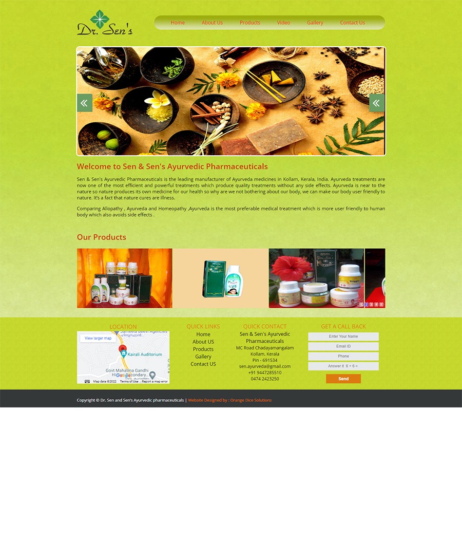 Website developed for yurvedic pharmaceuticals manufacturing company Kollam