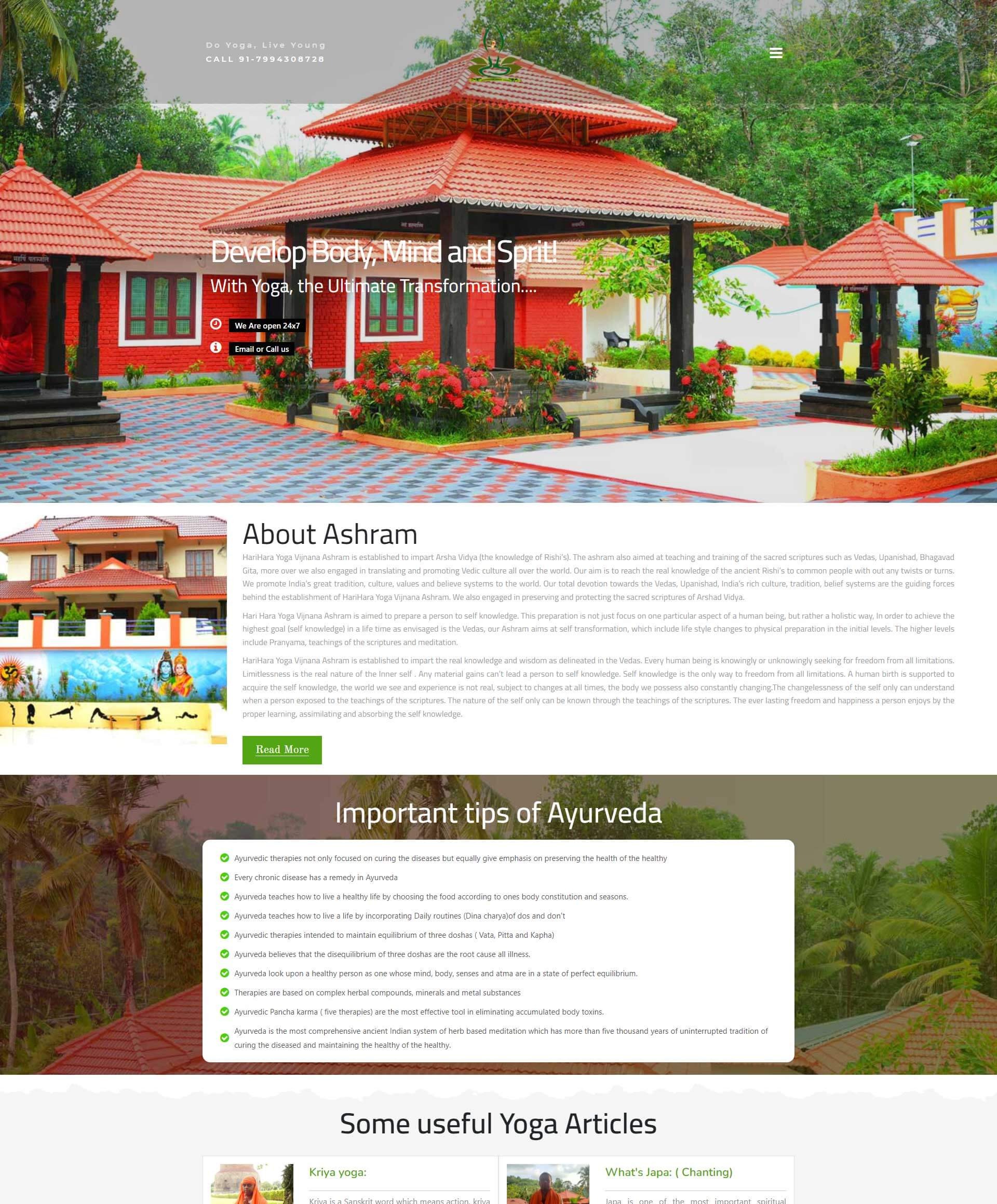 Website developed for Harihara Yoga