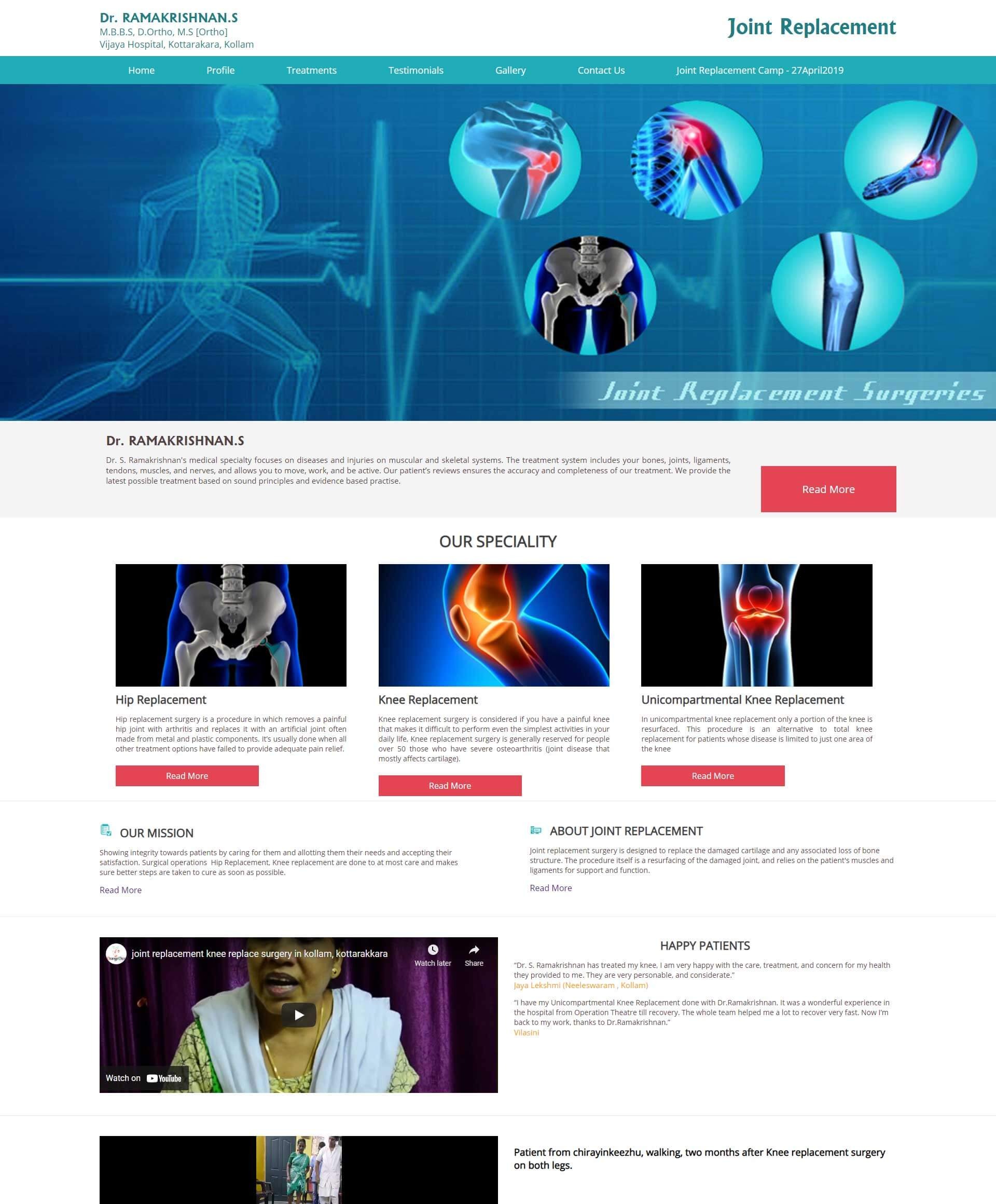 Website developed for Dr. Ramakrishnan.S in kollam, kottarakkara