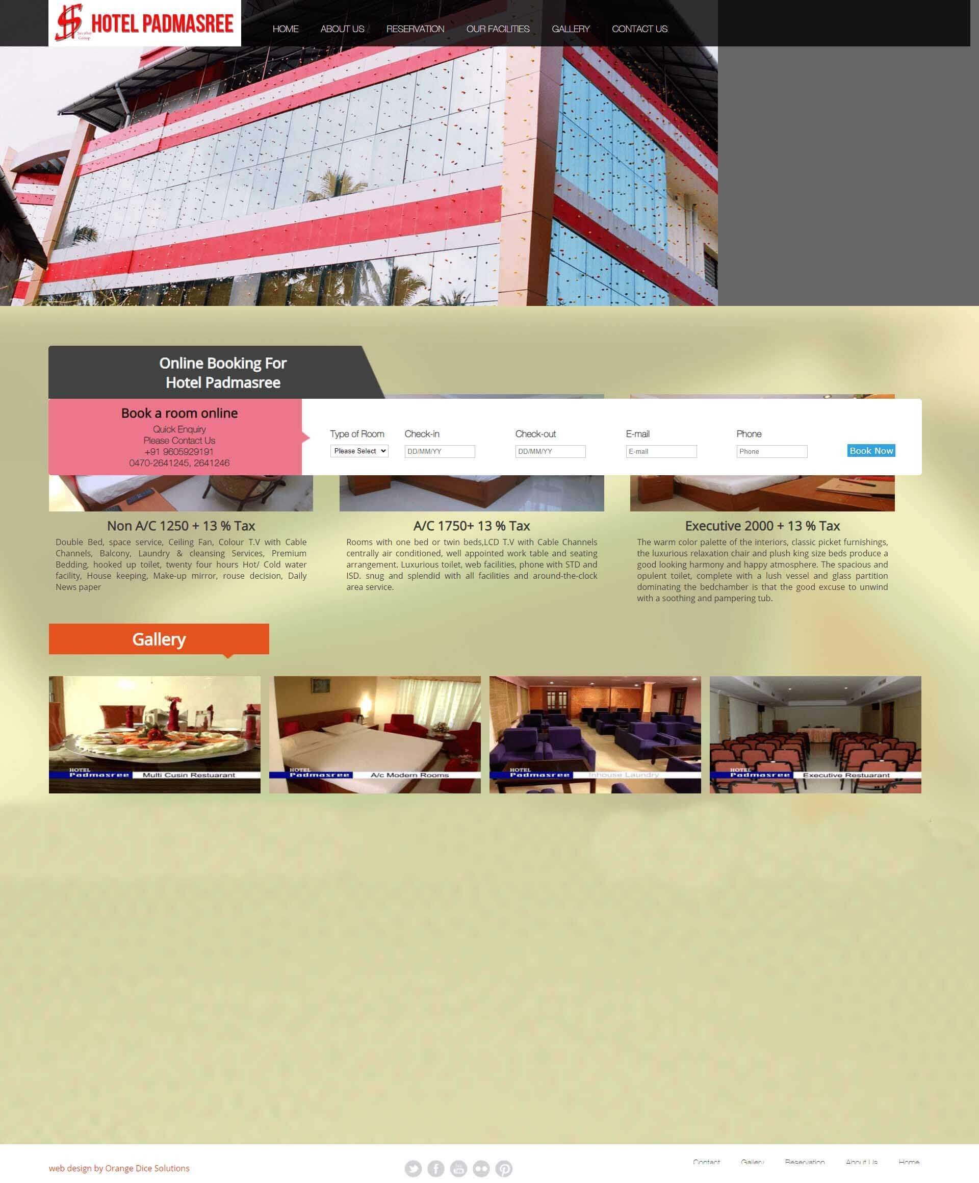 Website developed for Hotel Padmasree