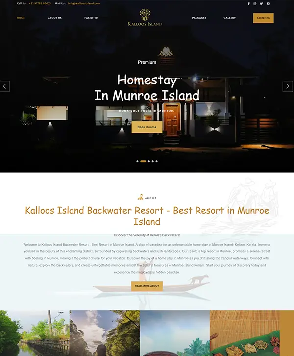 Website developed for Kalloos Island Backwater Resort