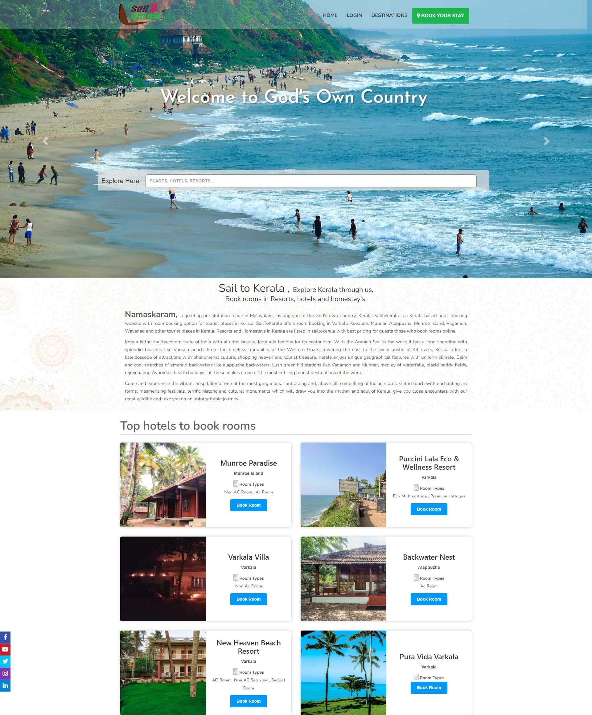 Website developed for sailtokerala  hotel booking website