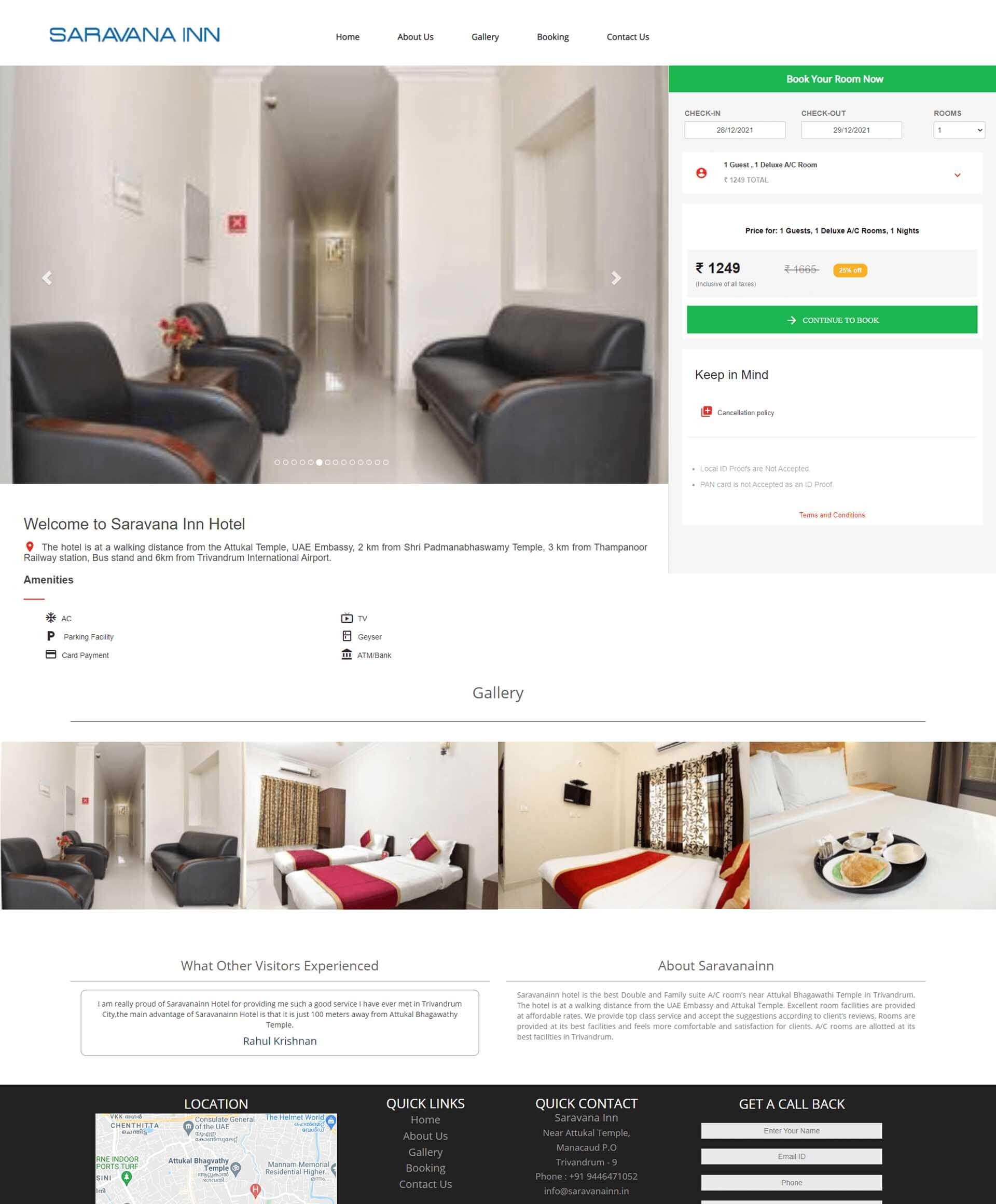Website developed for Saravanainn Hotel In Trivandrum