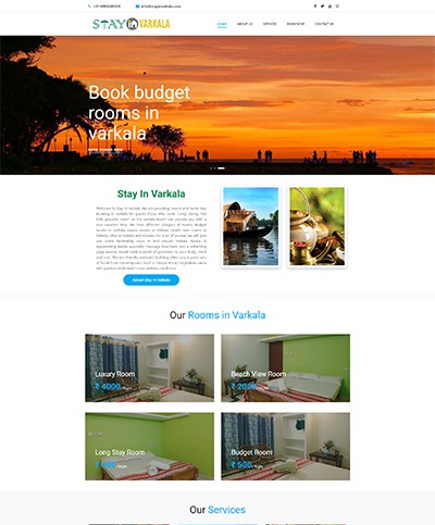 Website developed for Budget rooms in Varkala Beach View rooms booking stay in Varkala