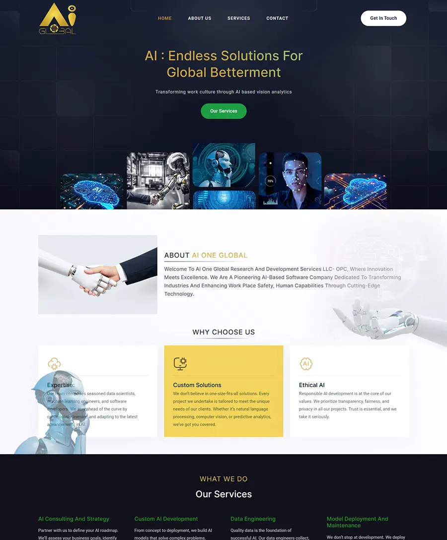 Website developed for AI ONE GLOBAL