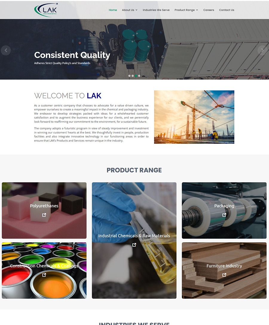 Website developed for chemical and packaging industry in Sharjah ,UAE