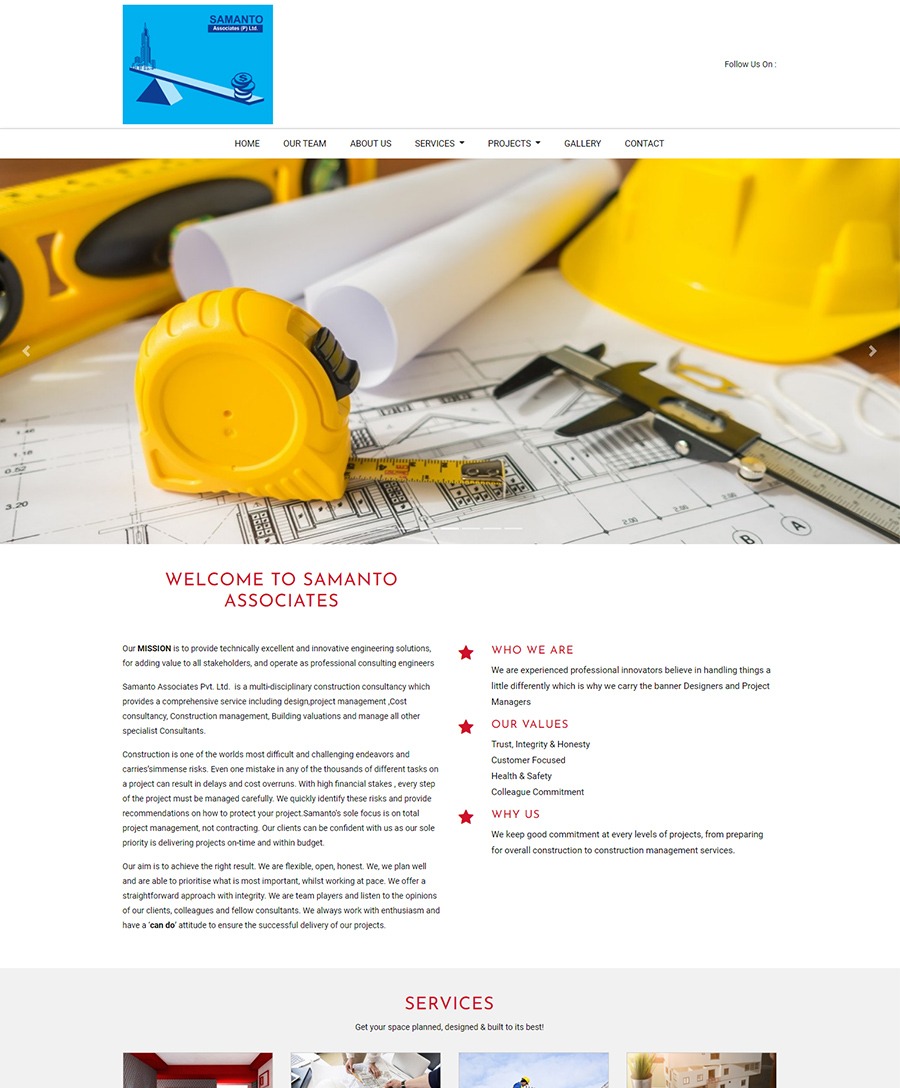 Website developed for Samanto Associates Pvt is a multi-disciplinary construction consultancy